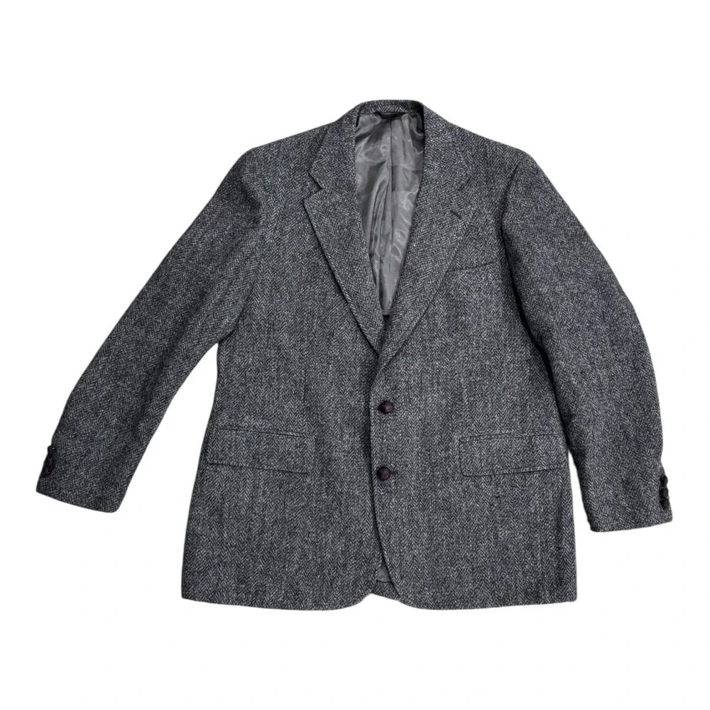 Vintage Harris Tweed Sport Coat Mens Grey, Blue/Red Color Fleck Wool Jacket XL‎